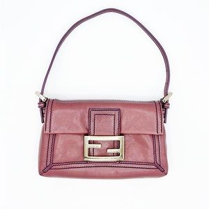 Fendi Y2K Vintage Mini Baguette Purple Leather Clutch Shoulder Crossbody Bag